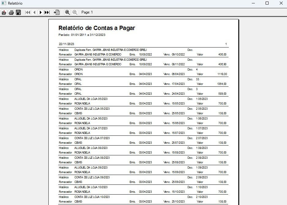 Relatorio contas a pagar 2 Os melhores sistemas para loja. Melhor custo benefício do mercado!